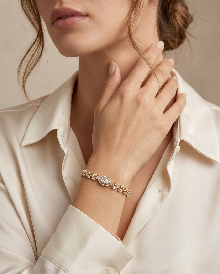 Elegant Leaf Crystal Bracelet - Image 2