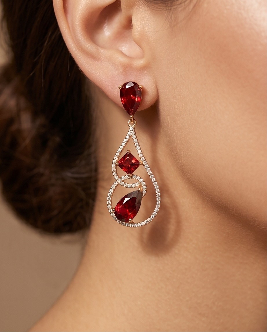 Ruby Elegance Teardrop Dangle Earrings