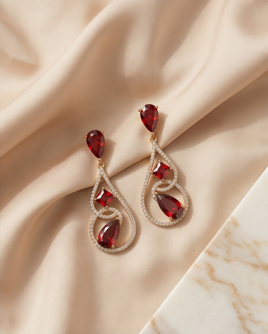 Ruby Elegance Teardrop Dangle Earrings - Image 2