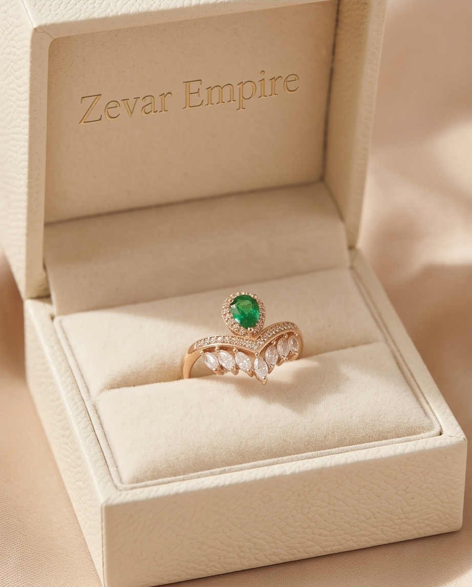 Emerald Leaf V-Shaped Ring - Image 3