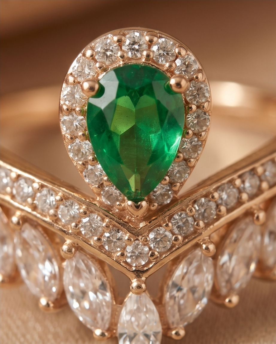 Emerald Leaf V-Shaped Ring - Image 4
