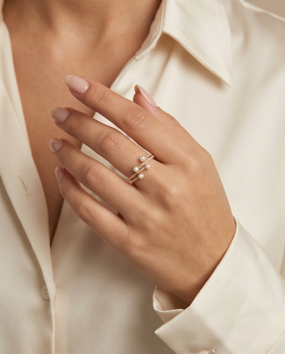 Elegant Pearl Crossover Ring