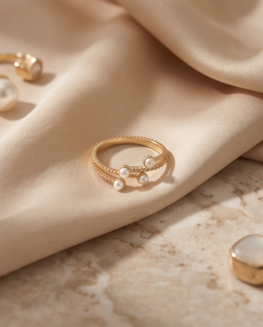 Elegant Pearl Crossover Ring - Image 2