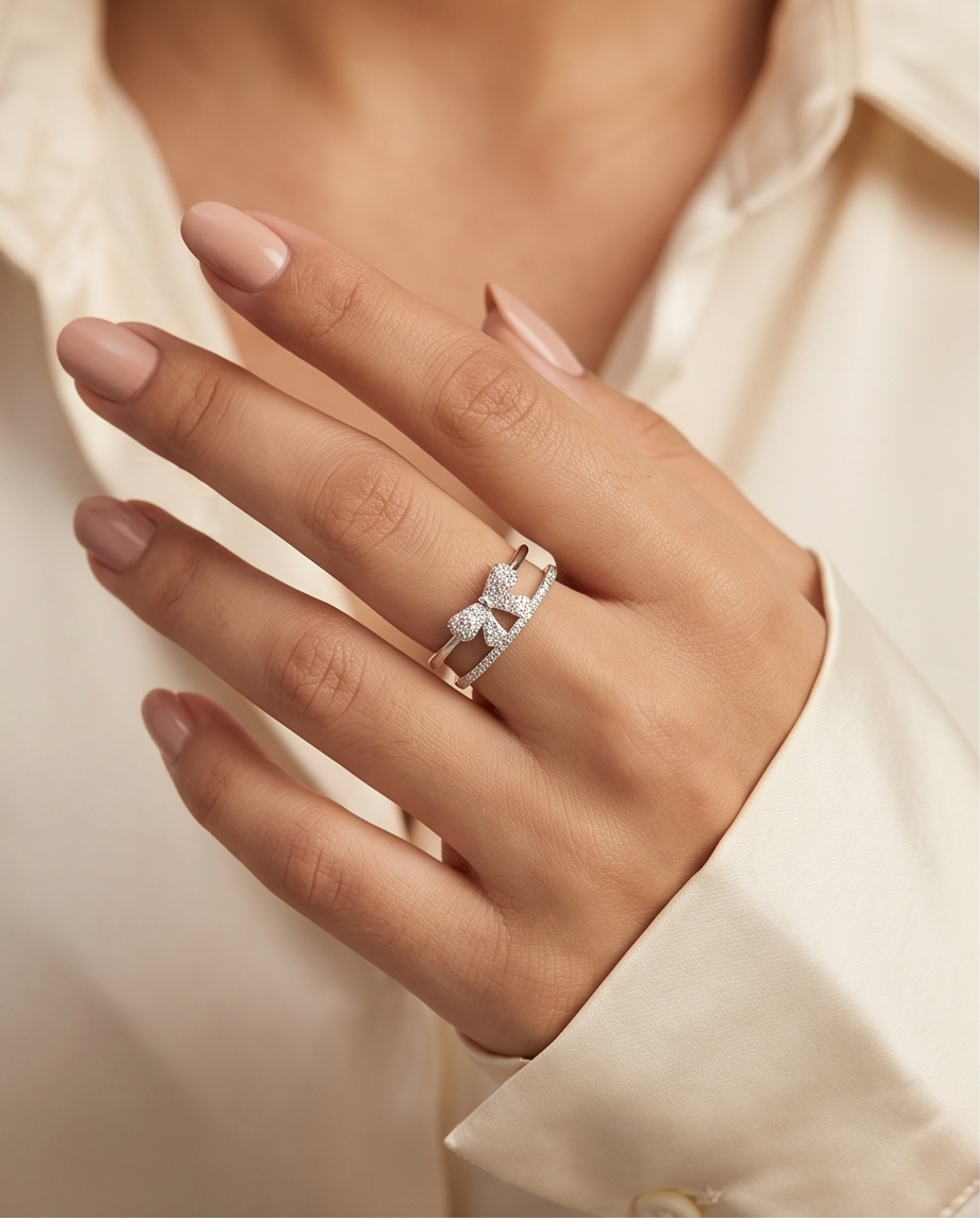 Sparkling Bow Knot Open Ring