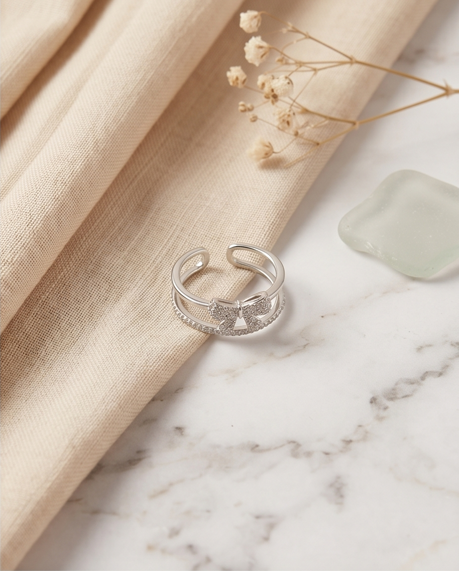 Sparkling Bow Knot Open Ring - Image 2