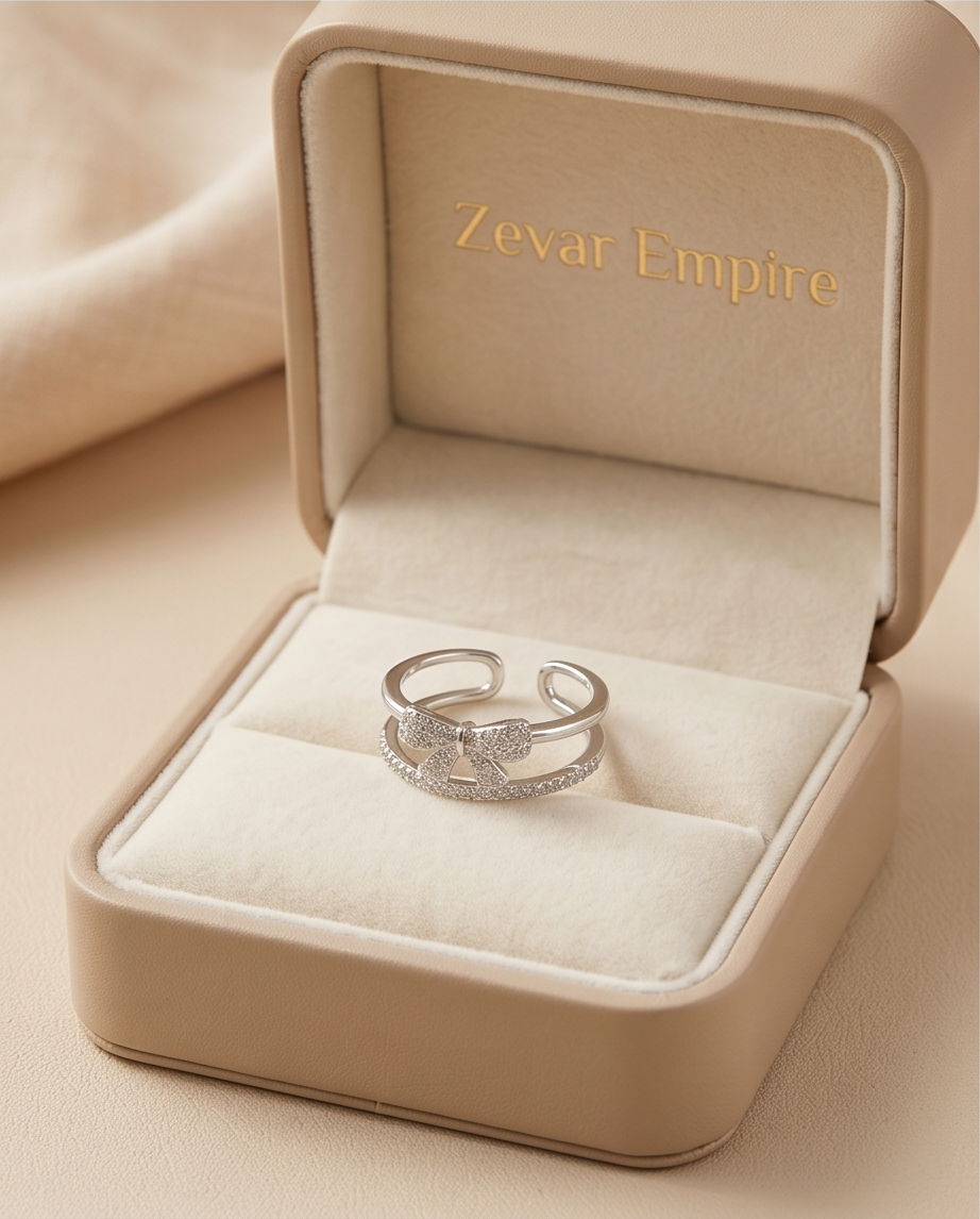 Sparkling Bow Knot Open Ring - Image 3