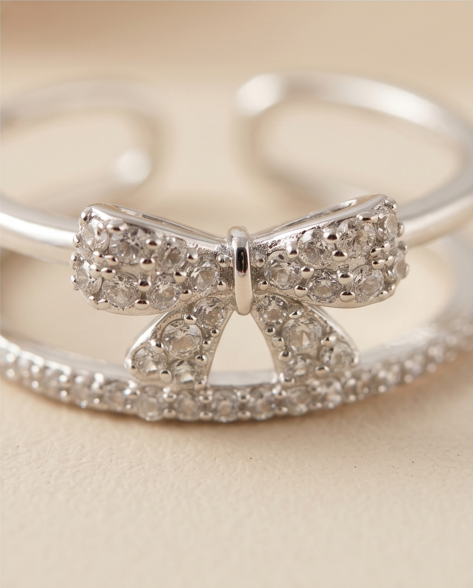 Sparkling Bow Knot Open Ring - Image 4