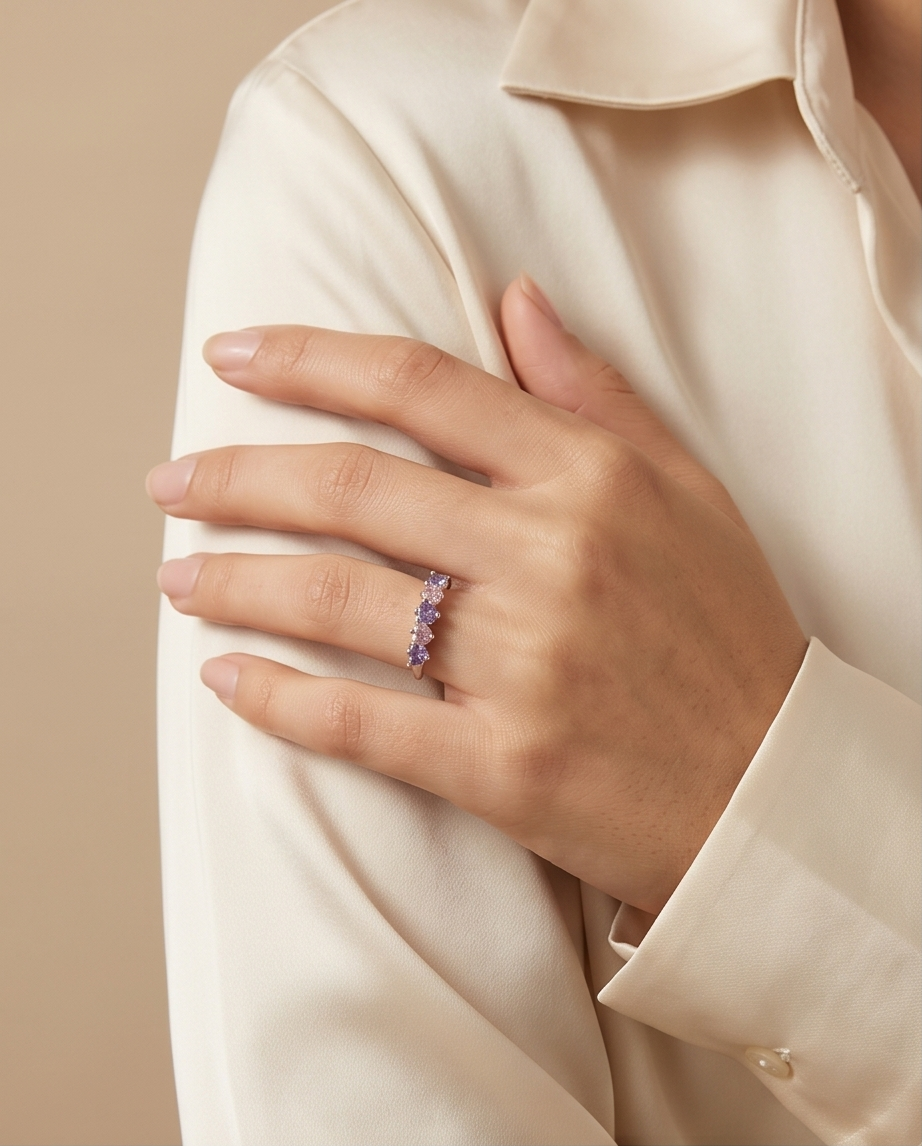 Daily wear ring multi stone silver color - Image 2