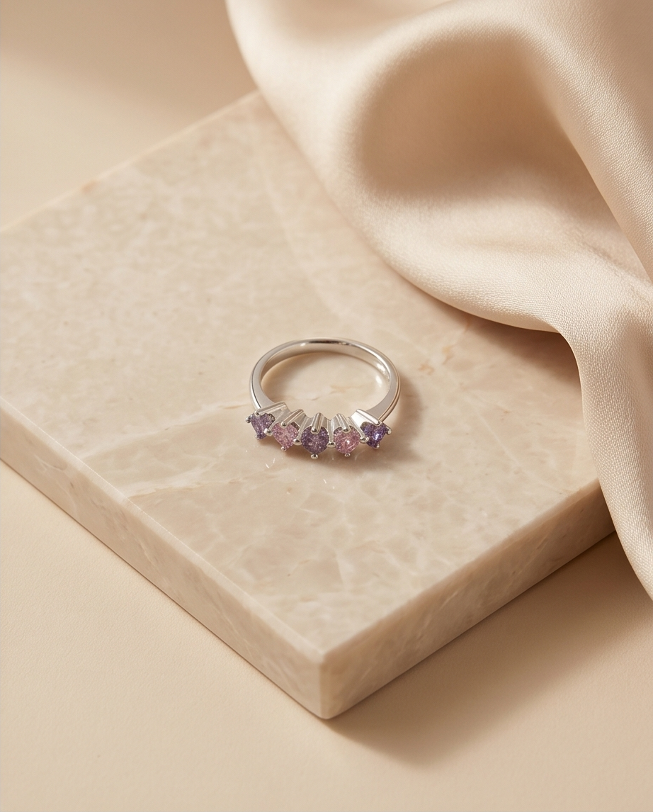 Daily wear ring multi stone silver color - Image 3