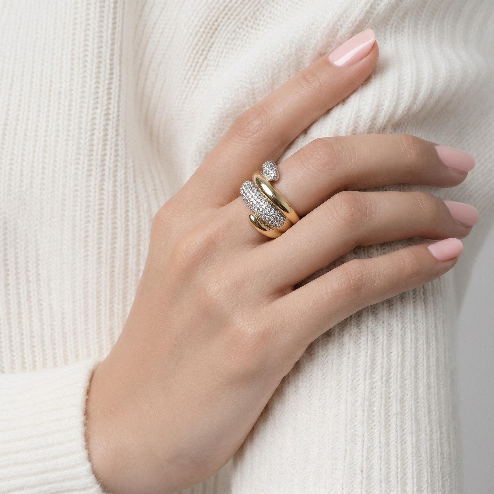 Dual Band Pavé Wrap Ring