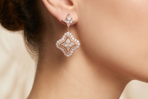 Floral Star Crystal Drop Earrings