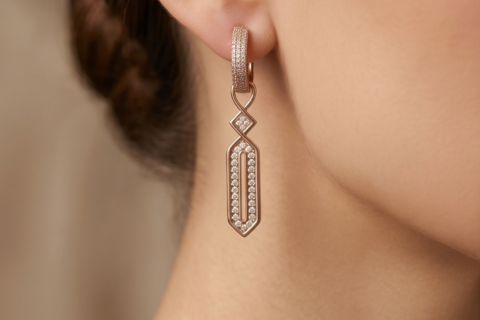 Modern Pavé Geometric Drop Earrings