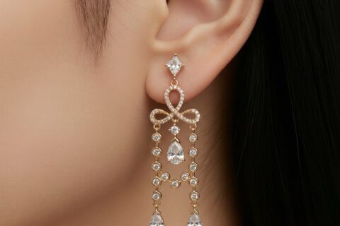 Elegant Bow Crystal Drop Earrings